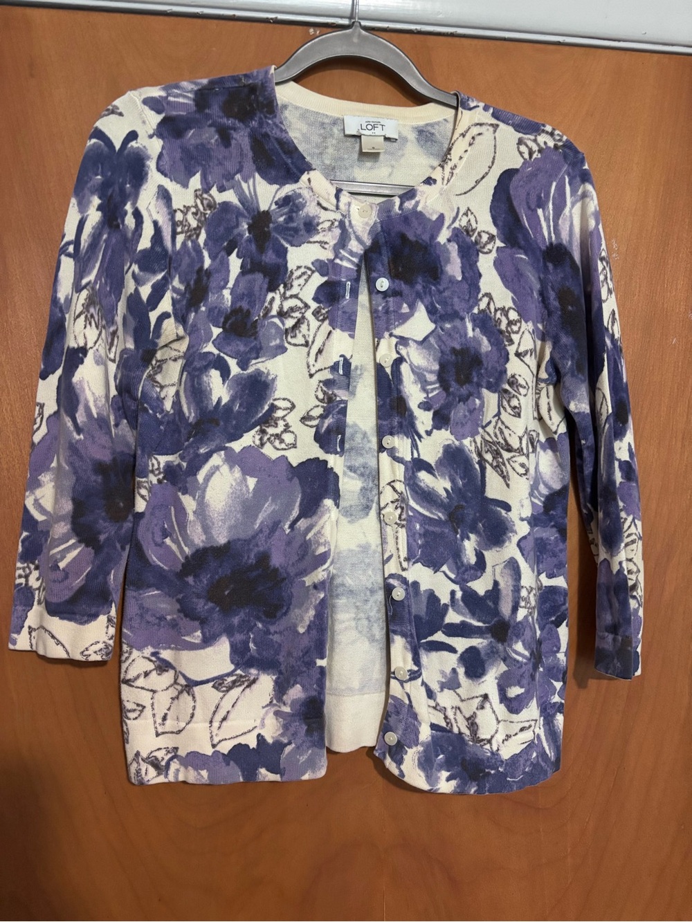 LOFT Purple Floral Cardigan Jacket on Cream